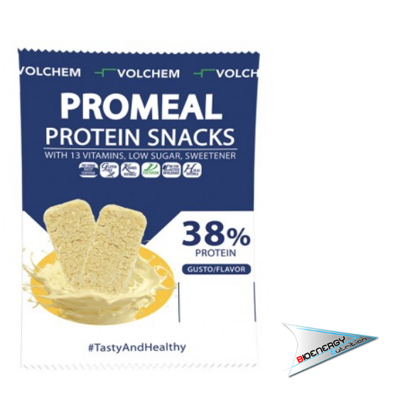 Volchem-PROMEAL® PROTEIN SNACKS 38% (Conf. 16 buste da 37,5 gr)   Cocco, cookie, white chocolate (ricoperti con cioccolato bianco)  